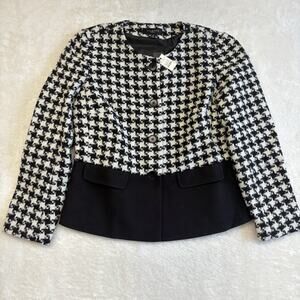 Talbots 8 Petite Black White Houndstooth Button Down Blazer Wool NWT Executive